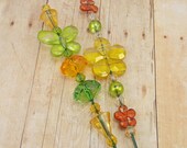 Beaded Plant Sticks - Stakes - Picks - Set of 2 - Yellow Flower and Lime Green Butterfly