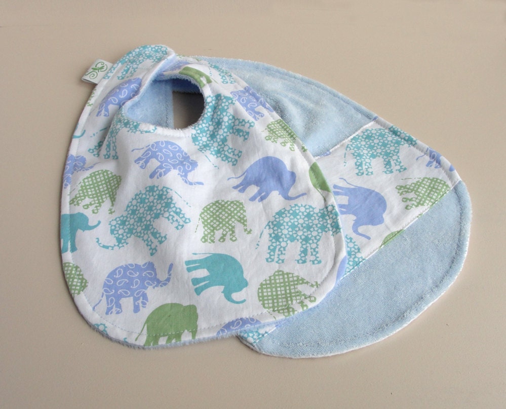 Elephant Baby Bib Set 0 to 6 and 6 to 12 month sizes