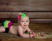 Summer Bright Set - Chiffon Ruffle Bum Baby Bloomer Diaper Cover and  Matching Headband-Photo Prop