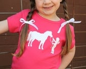 Little Equestrian Nostalgic Graphic Tee in Short Sleeves - Hot Pink with White