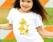 Sparkling Starlet Short Sleeved Nostalgic Graphic Tee in White with Gold Metallic Sparkle Ink