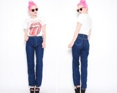 70s Jeans - Stockton of Dallas High Waist Skinny Jeans - 1970s Boho Hippie Stretchy Indigo Denim Trouser Pants - XS 0 2 25 waist