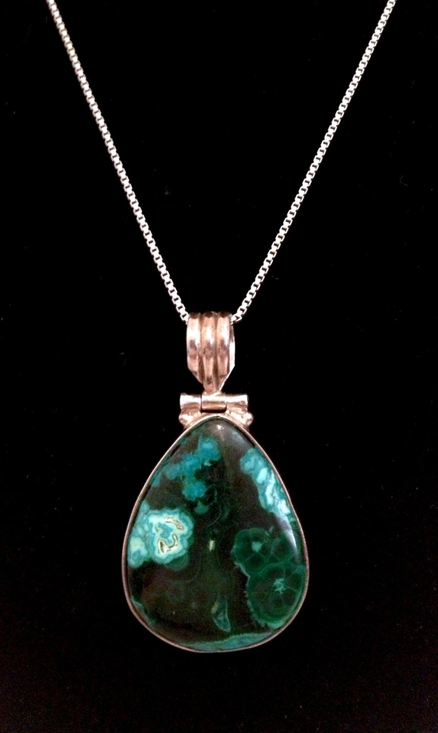 SALE...Breathtaking Chrysocolla Sterling Silver Pendant .925 from Israel