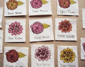 Sew in name tags with flowers - personalized clothing labels printed on 100% organic cotton
