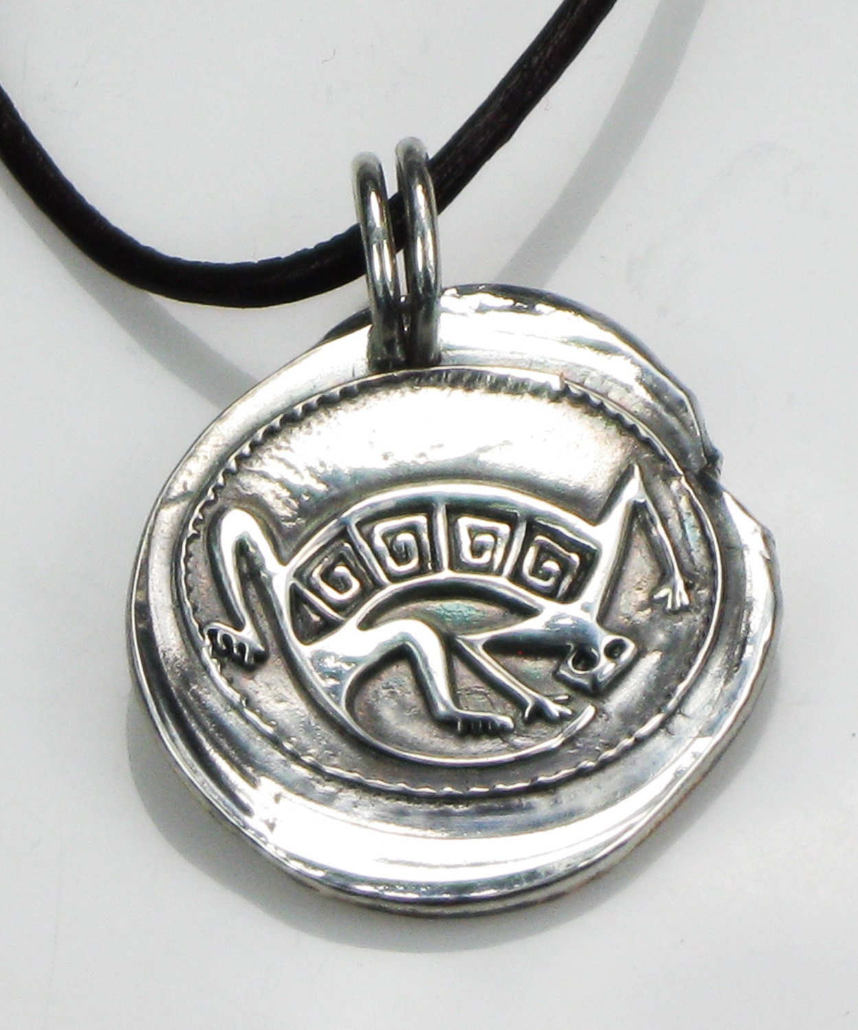Gecko Dream Keeper Pendant - Fine Silver Kiln Fired with Round Leather Cord Necklace