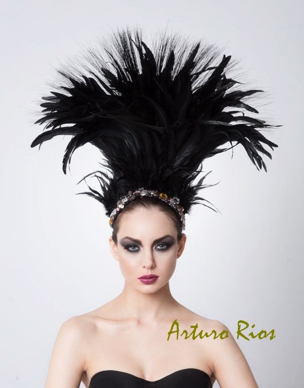 Couture Feathered Headpiece, Beaded Hat, Fascinator