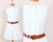 1980s Romper - Womens L / XL - Mint Green & White Chevron Striped Shorts Romper Onesie Tank Summer 80s Yoked