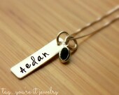 Custom Name Bar Necklace with Birthstone- Hand Stamped Childs Name- Sterling Silver- Mothers Necklace