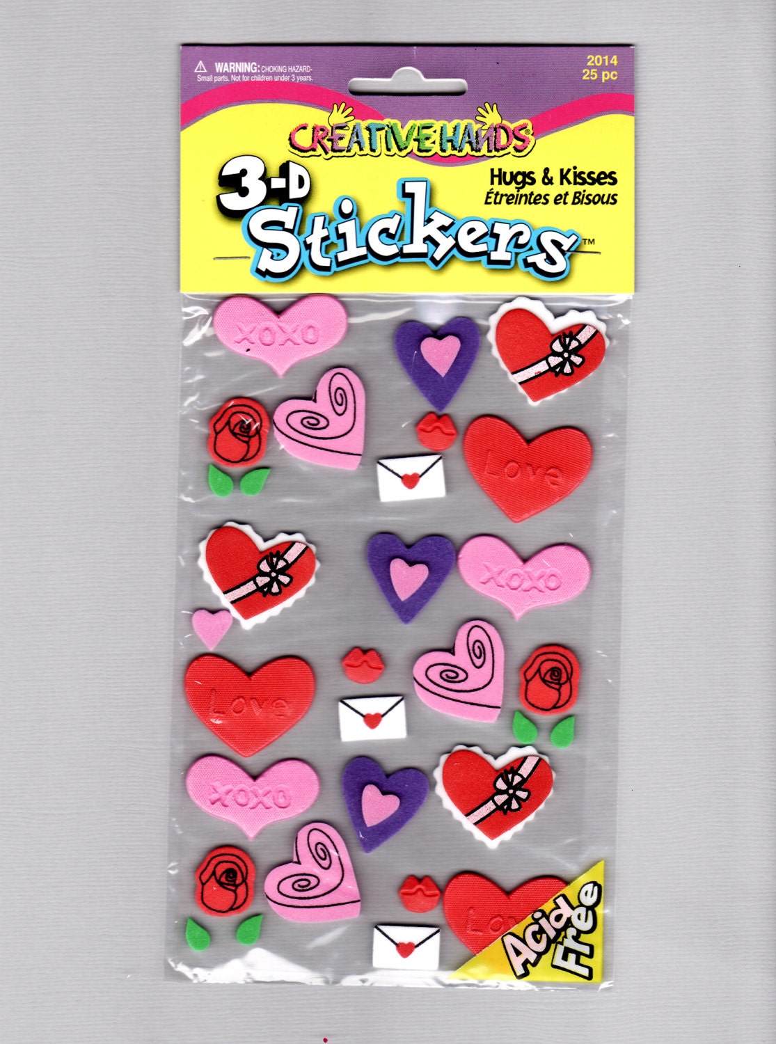 Valentines Hearts Stickers Destash, 3D foam heart stickers, Creative Hands Hugs & Kisses, pink red purple