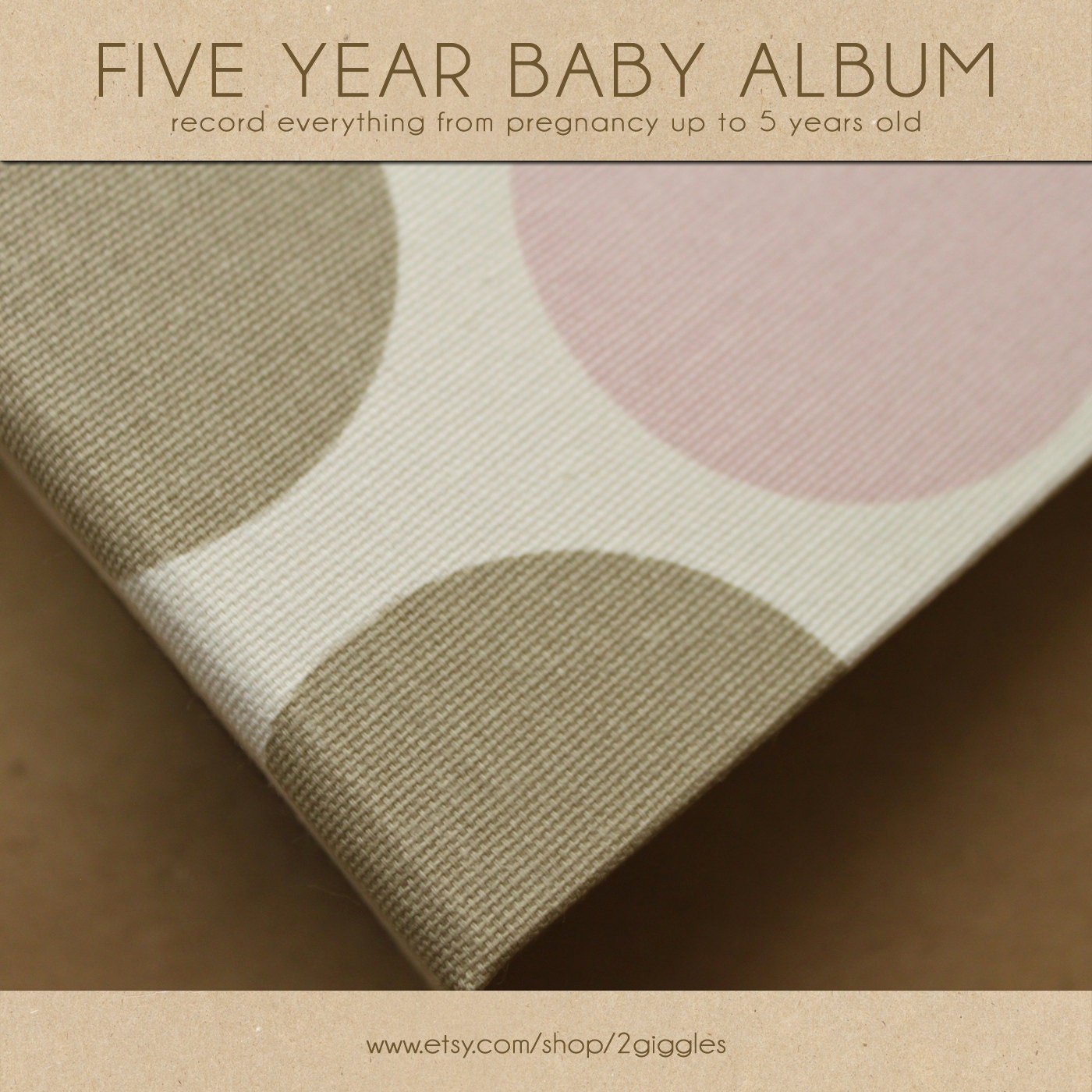 Baby Book (Pregnancy - 5 years) - Pink and Brown Dots  (134 designed journaling pages & personalization with every album)