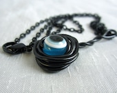 Black Wire Blue Eyeball Necklace
