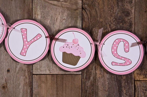 Cupcake Themed BABY SHOWER Banner, It's a Girl Cupcake Sugar and Spice Baby Shower Decorations in Pink & Brown
