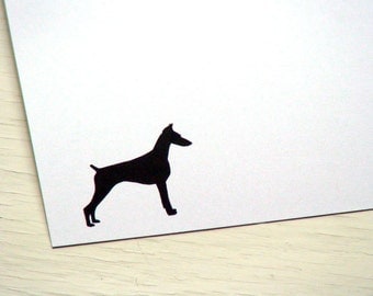 Doberman Pinscher Personalized Stationery - Dobermann Dog Silhouette Stationary - Flat Black and White Notecards - Set of 10