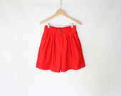 Vintage 90s Red Cotton Pleated High Waisted Shorts // Women's Bright Summer Shorts