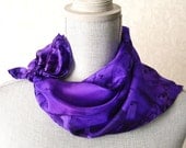 Hand Dyed Silk Bandana Scarf in Purples