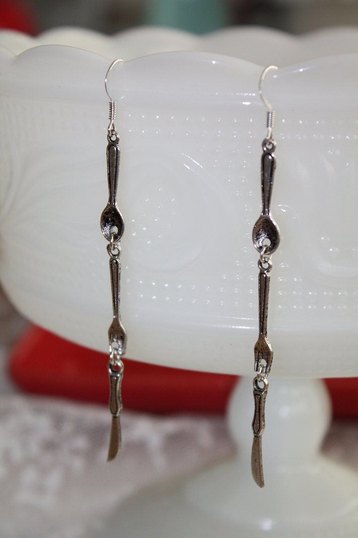Knife Fork Spoon Earrings - Silverware - Cutlery - Chef - Cook