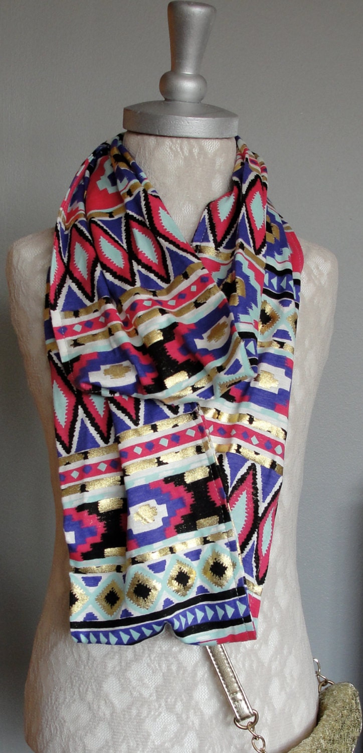 SALE -  AZTEC print Mini INFINITY scarf by Fairytale13  - handmade in the Uk - bright color block trend