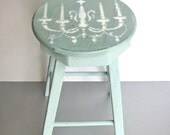 Vintage Stool, Blue Stool, Wooden Stool, Chandelier, Shabby and Chic, Cottage, Rustic, Paris Apartment, Farmhouse