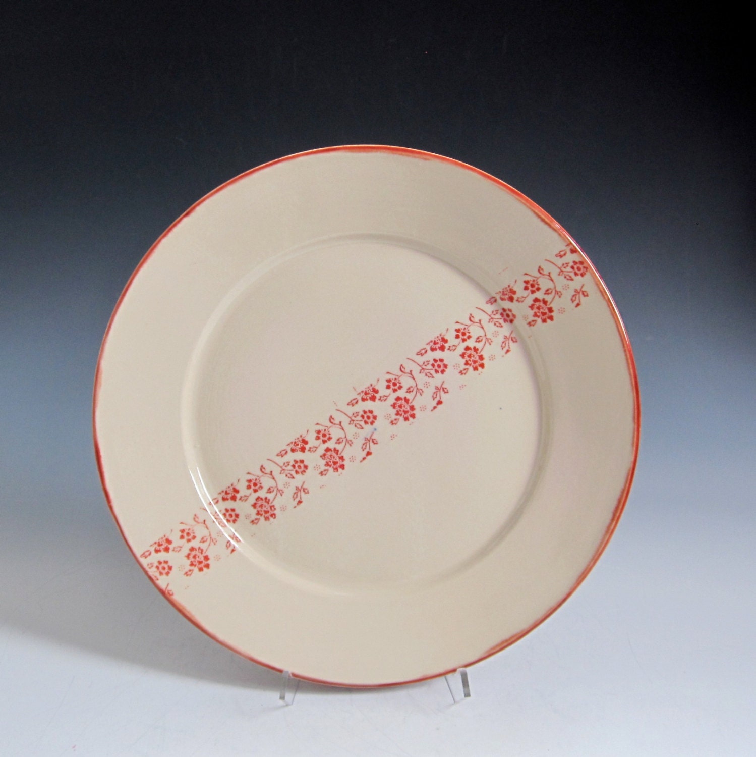 Dinner Plate with a Stripe of Flowers - Choose Your Glaze Color