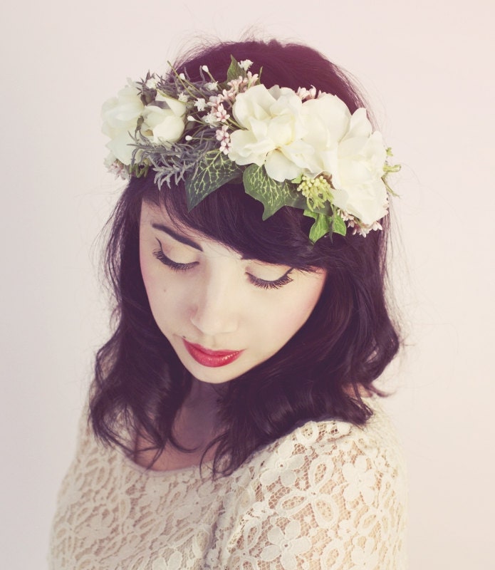 Woodland Forest White Rose Flower Crown