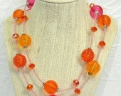 Hot Pink, Orange, Peach, Yellow, Silver, Seed Bead, Crystal, Long, Opera Length Necklace