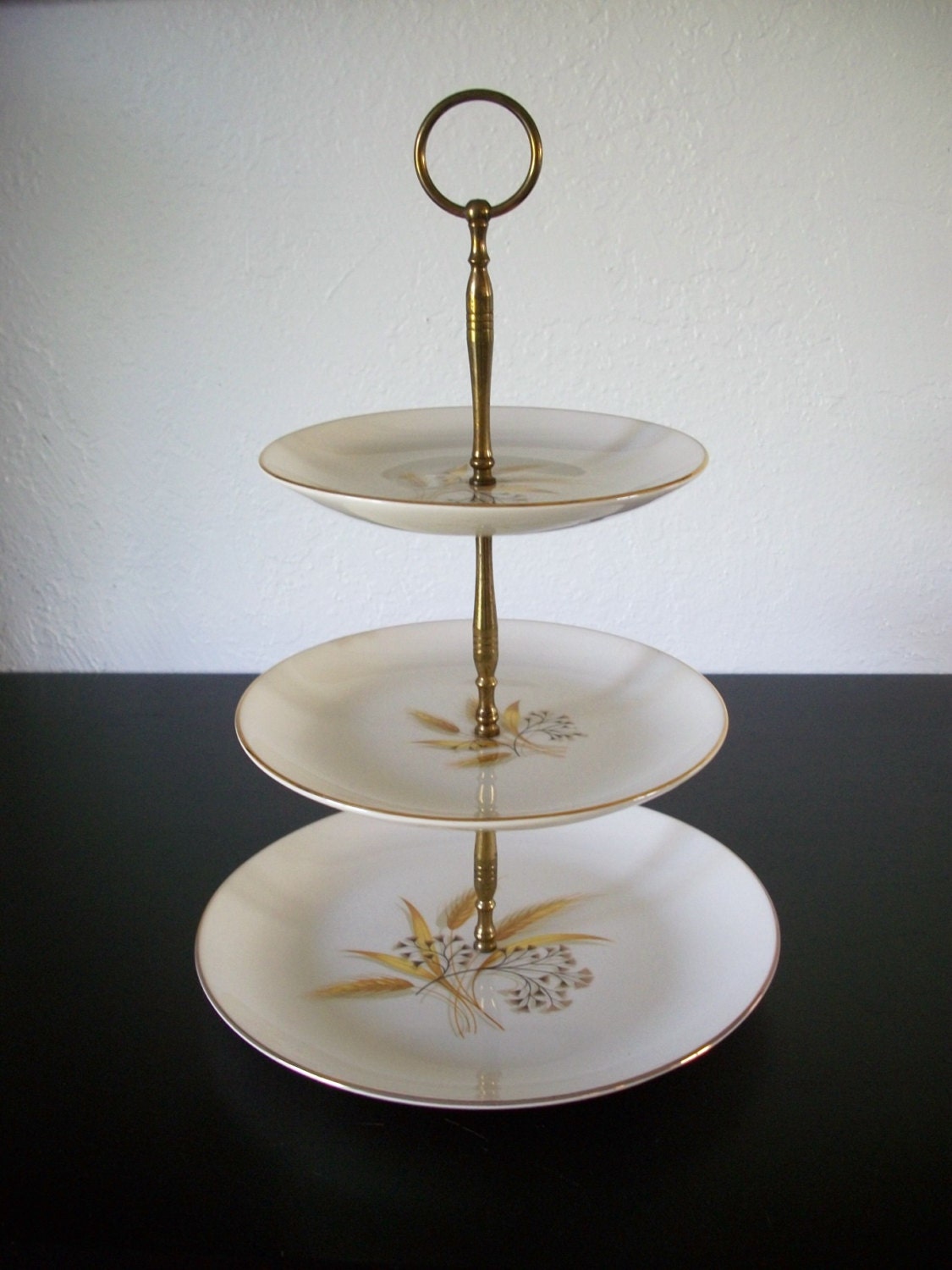 Three Tier Wheat Pattern Mid Century China Plate Serving Dish