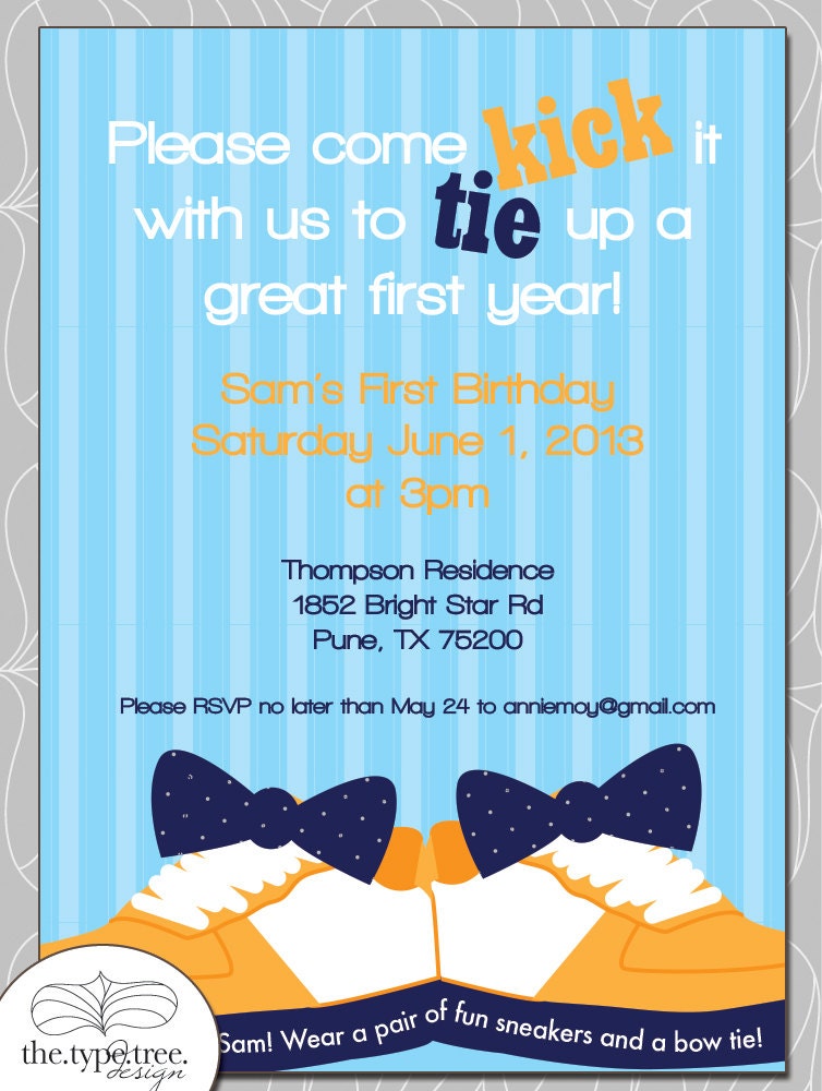 Sneakers and Bow Tie Birthday Invitation - DIY Customizable PDF File