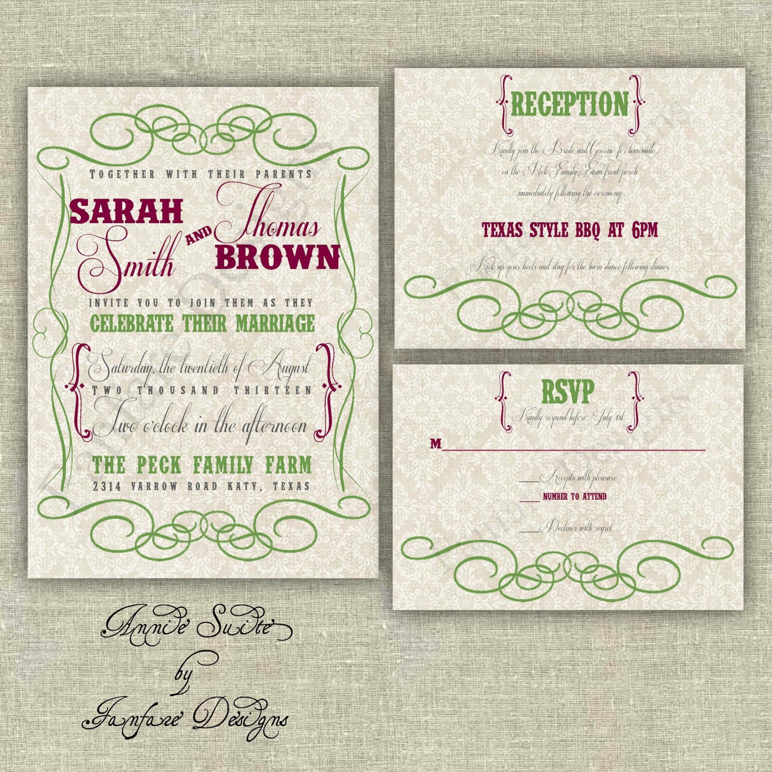 SALE 10% OFF - DIY Printable Annie O. Wedding Invitation Suite in Download Digital Files