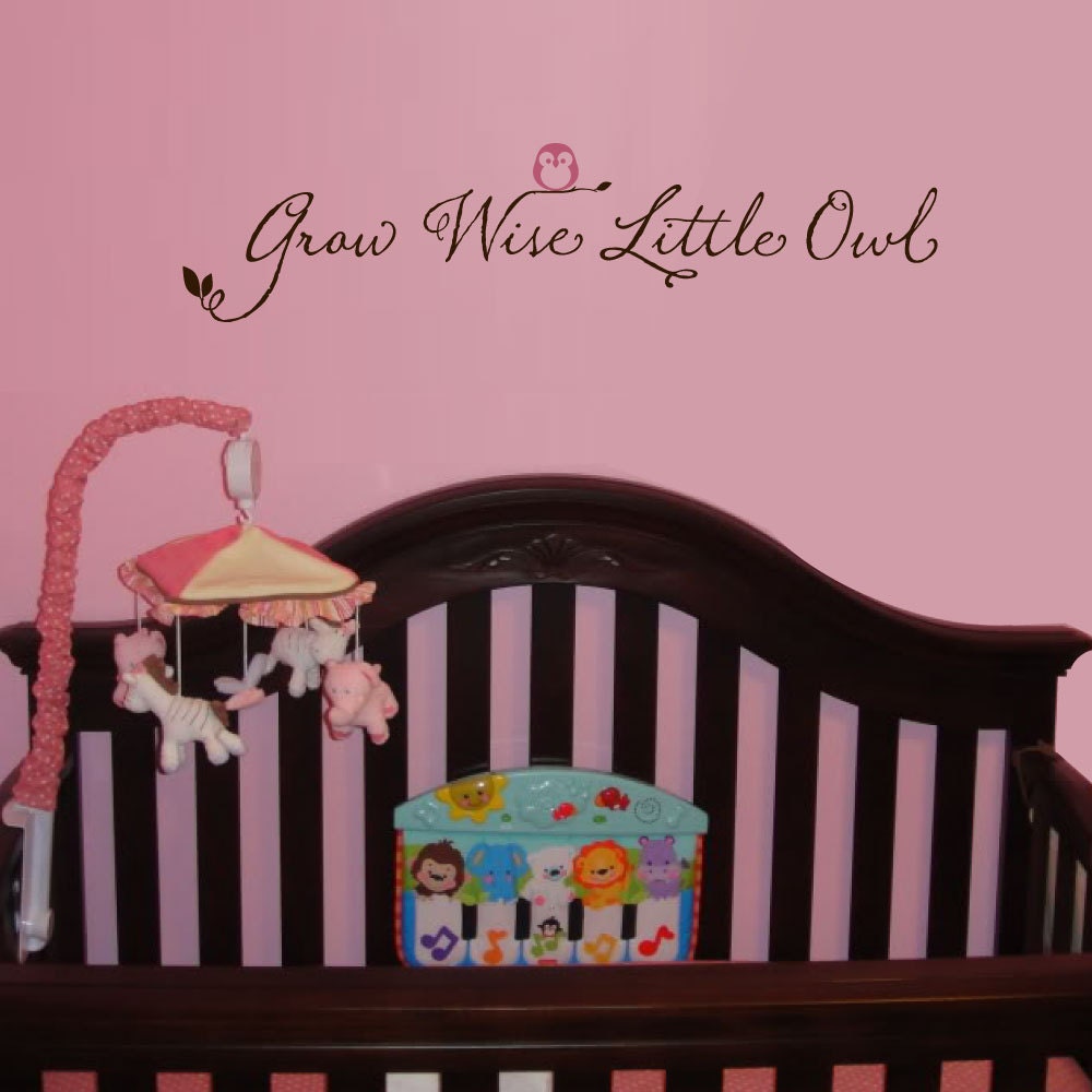 GROW WISE Little Owl wall decal vinyl lettering baby nursery quote (W00540)