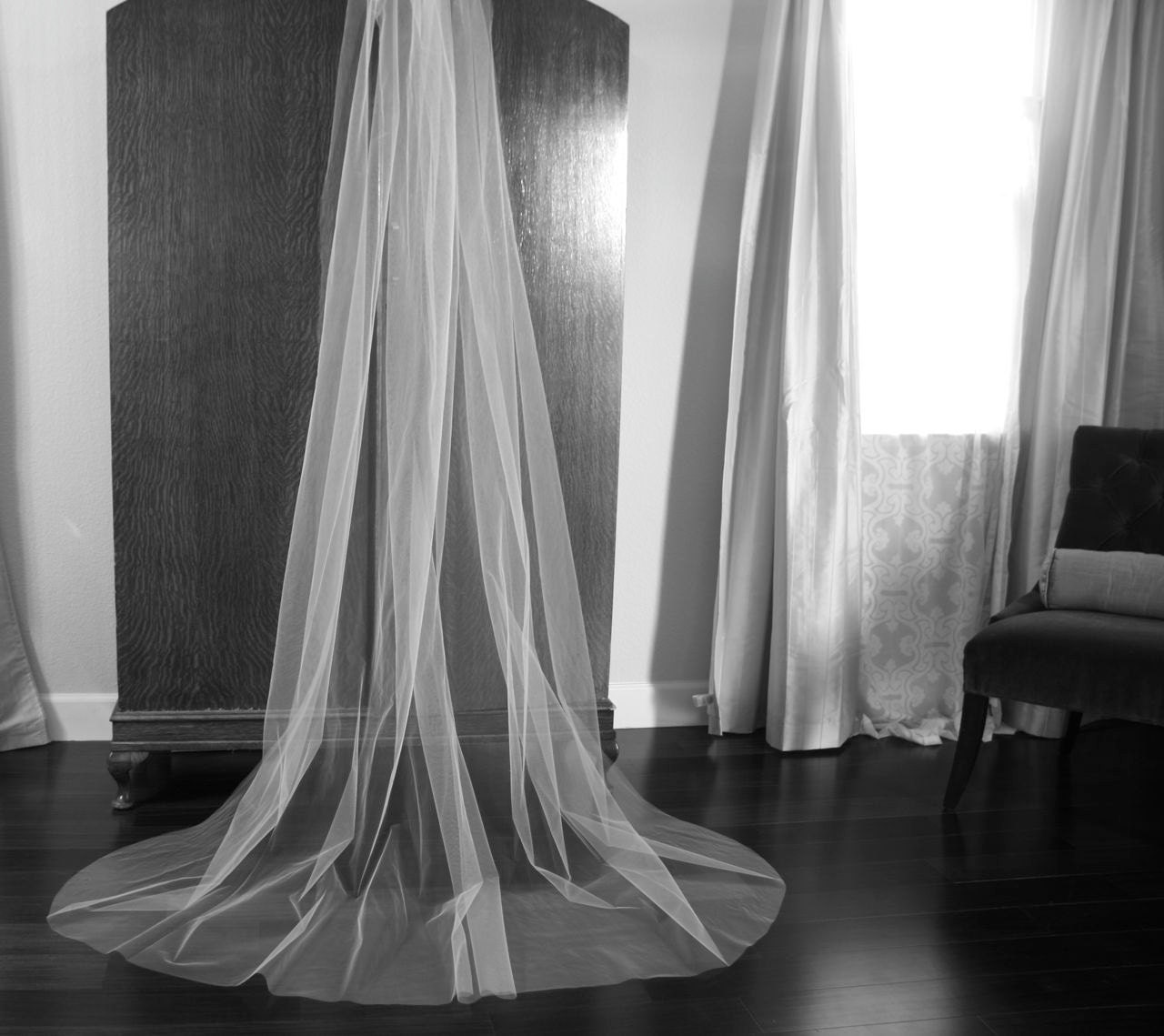 Special for Linda Teardrop Shape Cathedral Length Veil elbow length blusher, bottom tier 72 tapered to 108 in wide bottom