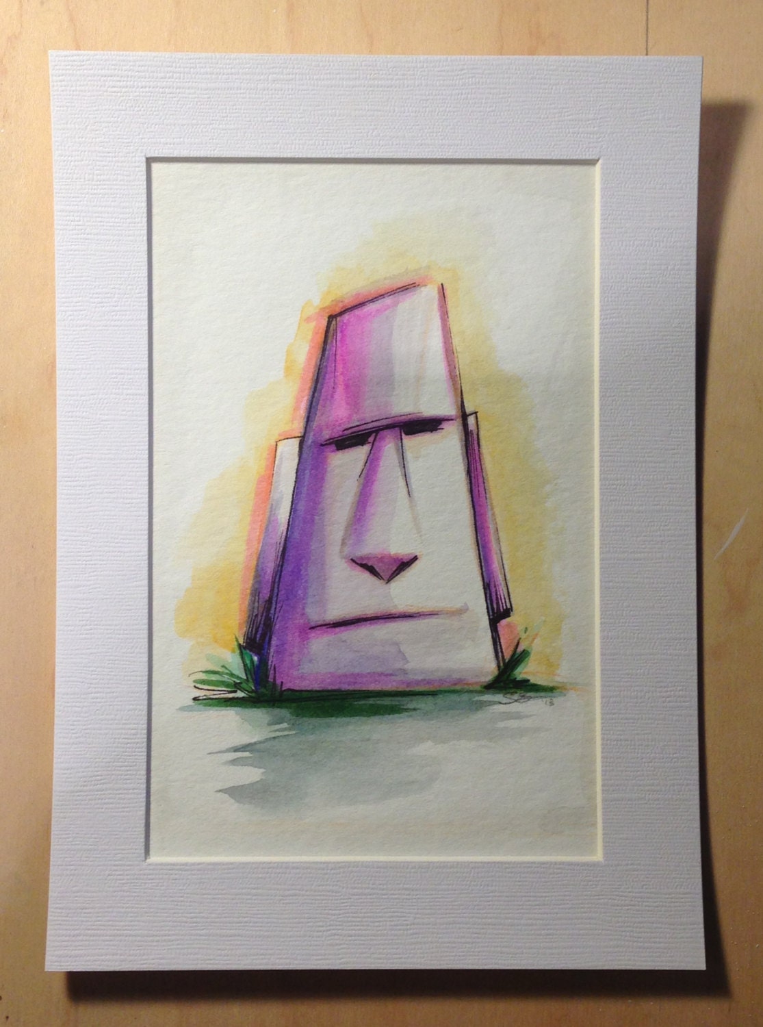 Purple Tiki, Watercolor Original Painting