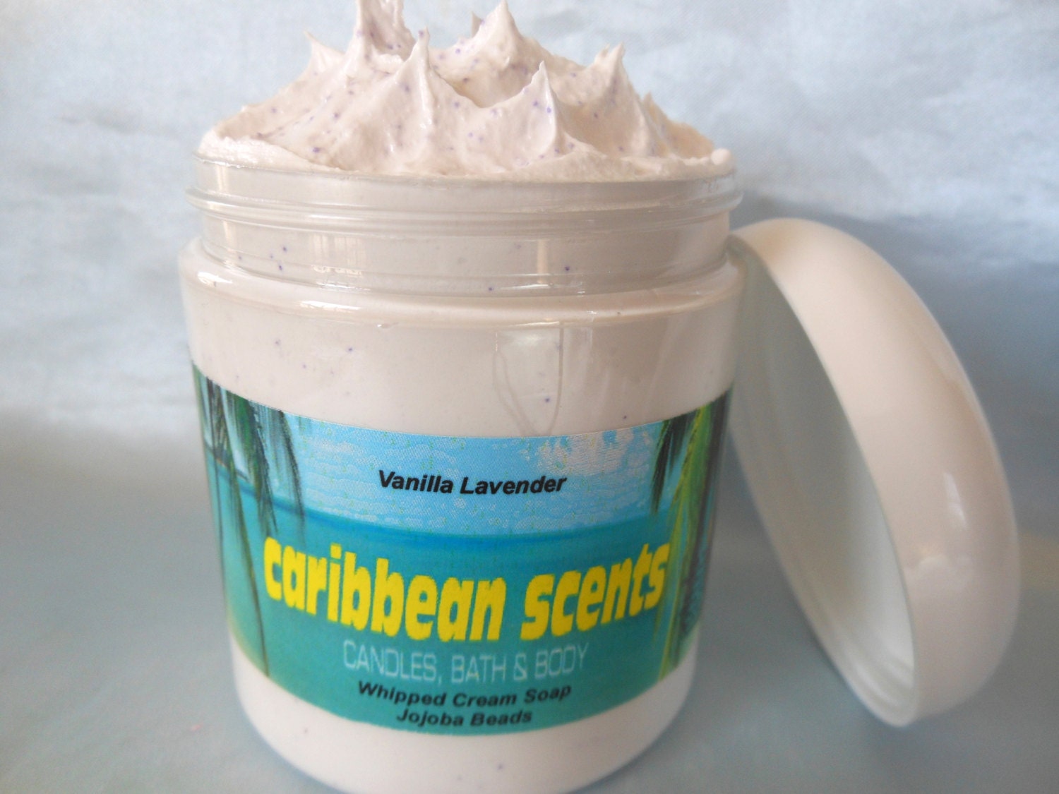 Vanilla Lavender Scented -Whipped Creamy Soap with Jojoba Beads-Paraben Free-8 oz jar