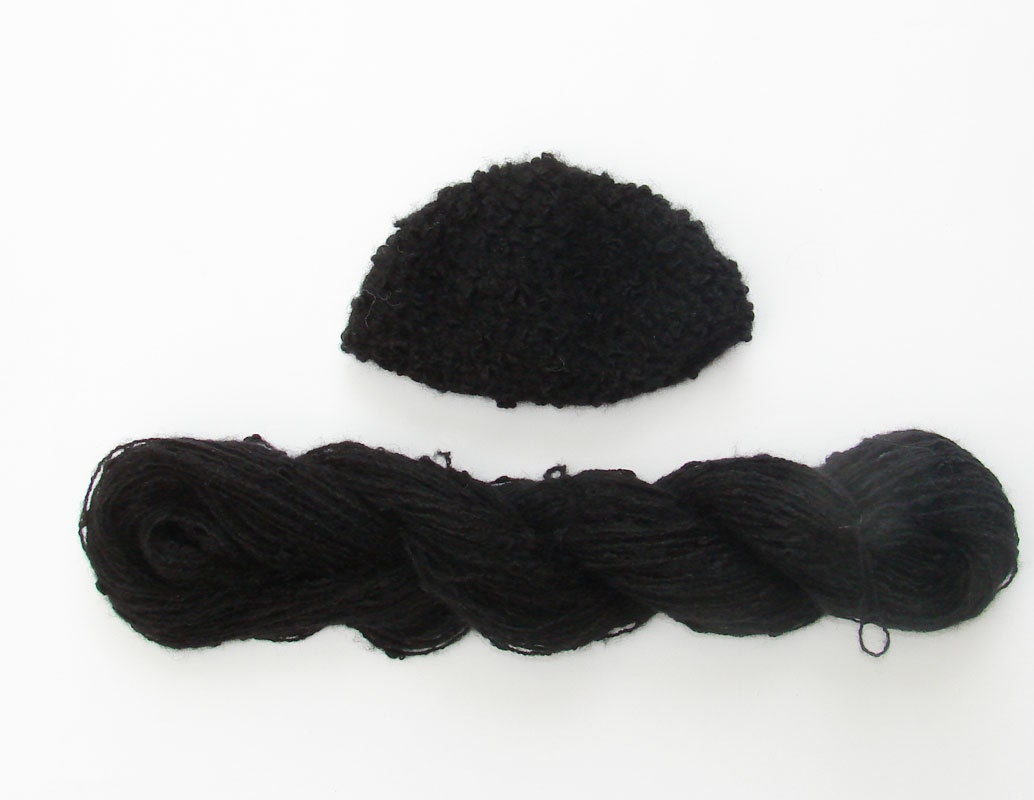 Kit for Doll Wig Crochet black cup and 1.7 oz yarn for Simple and Fluffy waldorf doll  hair - waldorf doll making supplies