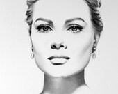 Grace Kelly Fine Art Print Pencil Drawing Portrait Classic Hollywood Vintage Glamour Beauty Hand Signed by the Artist