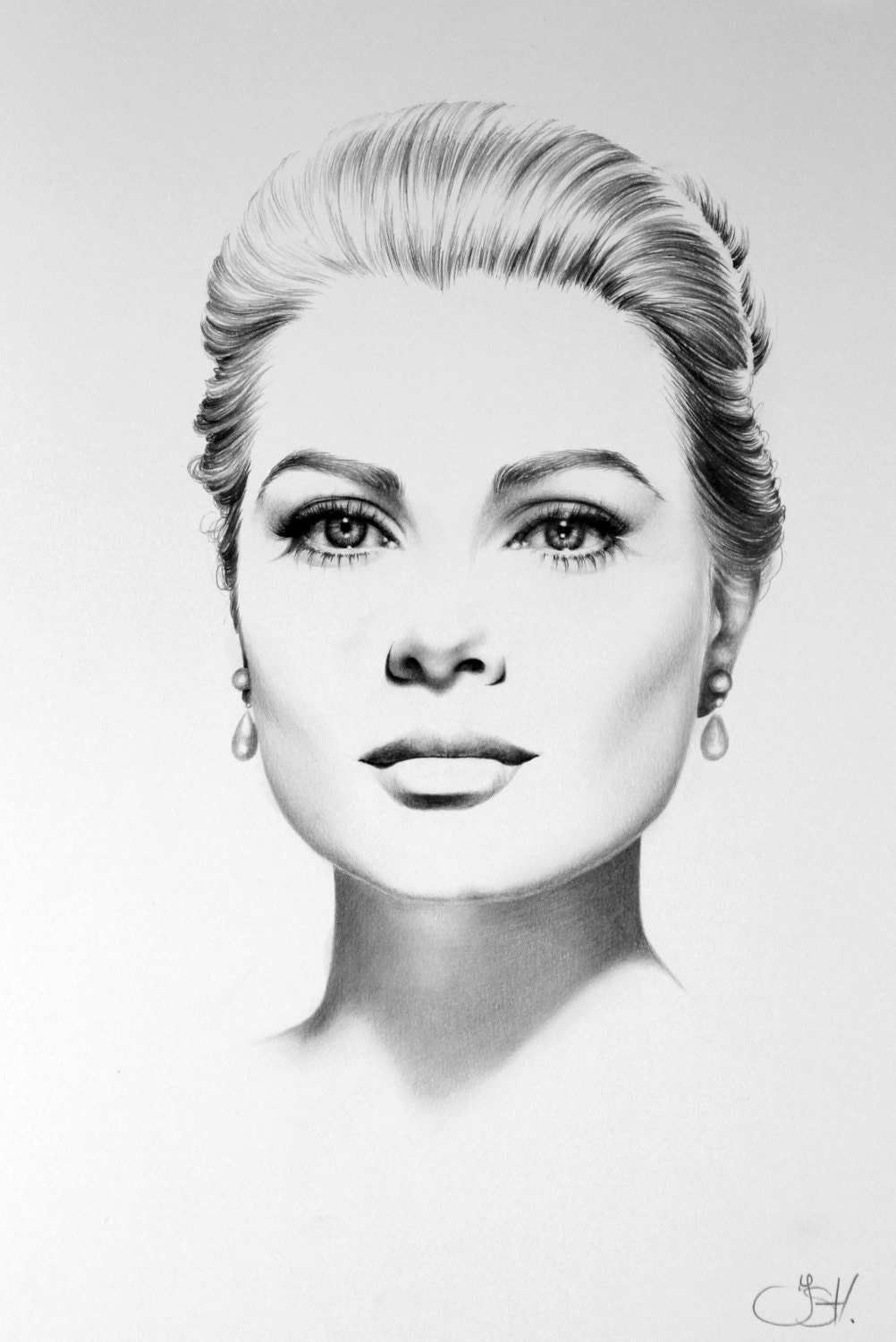Grace Kelly Fine Art Print Pencil Drawing Portrait Classic Hollywood Vintage Glamour Beauty Hand Signed by the Artist