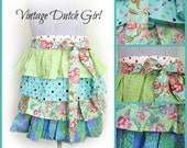 Sassy Ruffled Half Apron with Ties, Ruffles in Lime Dot, Aqua Polka Dots, Green Paisley, Blue Green Mod Floral