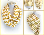 Chevron Infinity Nursing Scarf, Mustard and White Chevron Breastfeeding Jersey Loop Scarf
