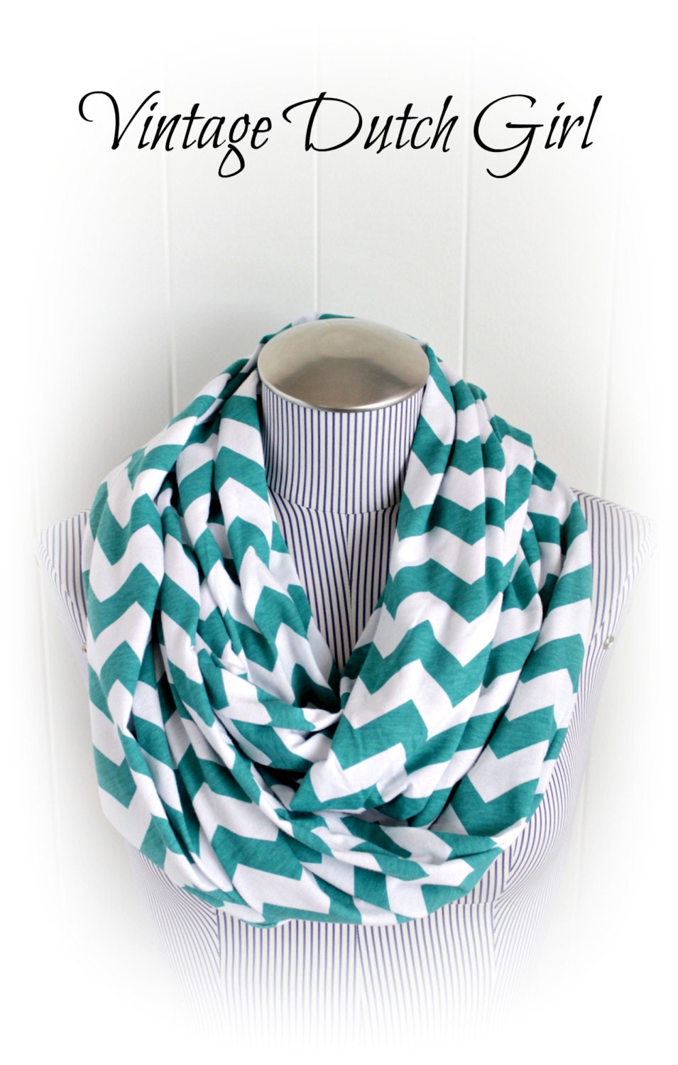Teal Chevron Infinity Scarf, Teal and White Chevron Breastfeeding or Nursing Fashion Jersey Loop Scarf