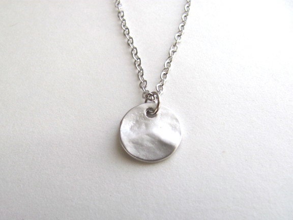 Silver disc necklace on delicate silver chain, minimalist, simple design, small geometric jewelry