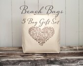 5 Bridesmaids Gift Set - LOVE Languages Bags - Heart - Beach Bag Tote - Canvas Bag - Natural