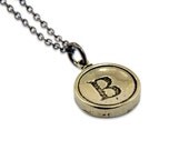 Letter Initial B White Bronze Typewriter Key Pendant Necklace Charm  - Other Letters Available