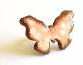 Wooden Butterfly Ring - Apricot flowered - OOAK