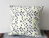 Hand Printed Organic 'Stalactite' Pillow in Black, Lime and Pale Pink on Creme