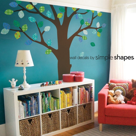 Summer Tree with Pattern Leaves Ceiling Style - Peel and Stick Repositionable Fabric Stickers