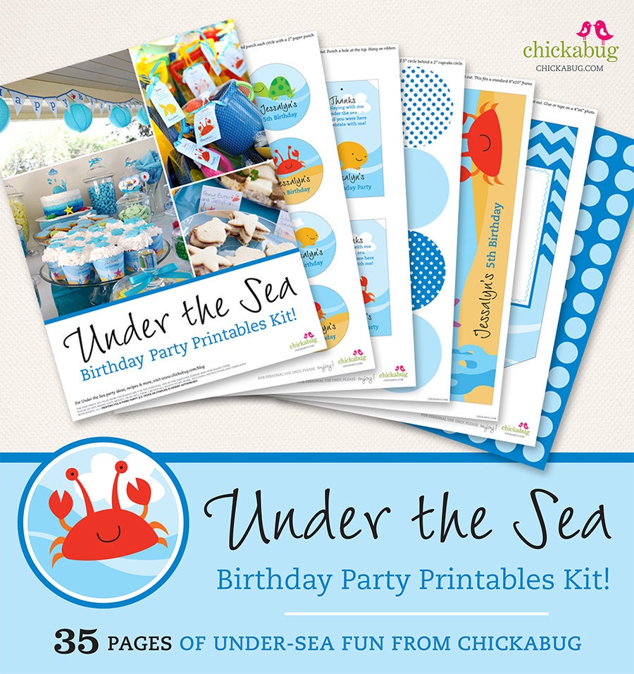 Under the Sea birthday party printables collection - 35 pages of designs for your party decor