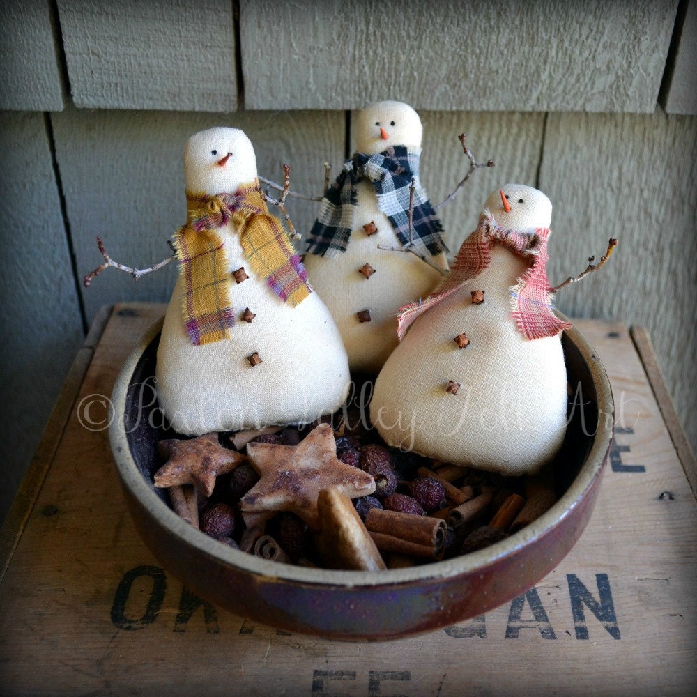 Snowman Bowl Fillers Rustic Winter Decorations Primitive Stashabout Frosty Cupboard Tucks