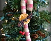 Candy Cane Christmas Ornament Primitive Hand Painted Ornie Rustic Holiday Decoration