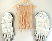 Summer shirt, Boho tank top, shabby nude, ruffle top, romantic country chic, Mothers Day, true rebel clothing M