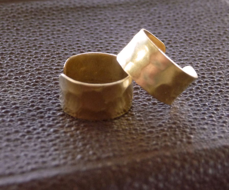 6pc - Natural Brass 1/4" HAMMERED Ear Cuffs with NO Hole - Made in the USA
