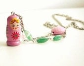 SALE Pink Babushka Long Necklace
